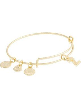 Initial Z Gold Expandable Bangle Initials Letter Charm Bracelet, Shiny Finish